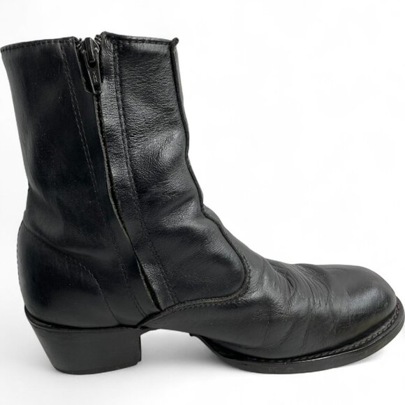 Laredo Leather Black Zip Vintage Western Biker Cowboy Ankle Boots Men's 9 EW - Picture 4 of 12